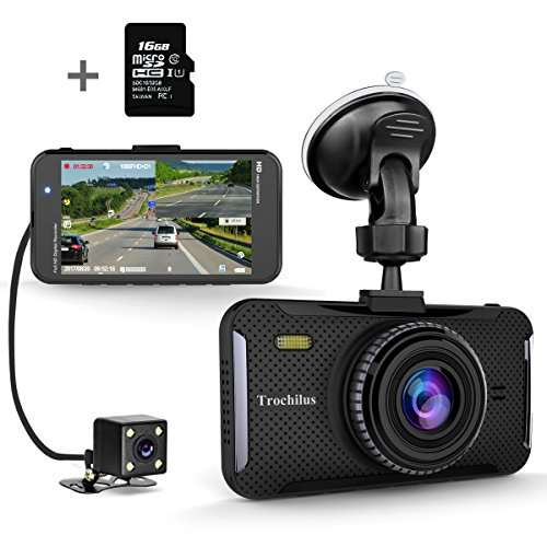 Trochilus Dual Dash Cam 4" 1080P Front and Rear Dash Cams, 170 Degree Wide Angle Car, 32GB micro SD