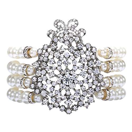 BABEYOND 1920s Flapper Imitation Pearl Bracelet Great Gatsby Elastic Pearl Bracelet Roaring 20s Acc