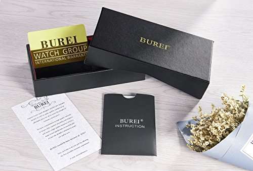 BUREI Men's Business Analogue Quartz Wrist Watch with Day Date Calendar and Calfskin Leather Band