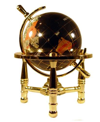 Unique Art 6-Inch by Black Onyx Ocean Mini Table Top Gemstone World Globe with Gold Tripod