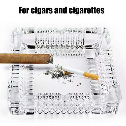BSWEEII Large Square Glass Ashtrays for Cigars and Cigarettes Big Ashtray Outdoor for Patio Tableto