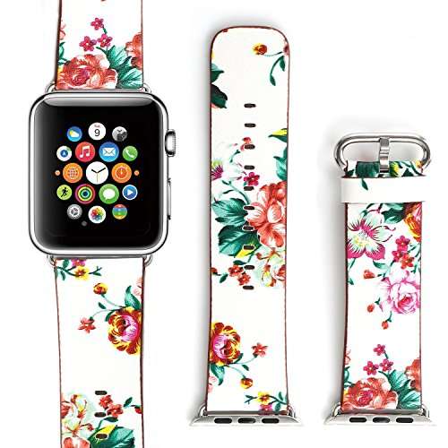 Soft Leather Replacement¿¿Strap Band with Flower Design and Metal Clasp for Apple Watch Series 1,2
