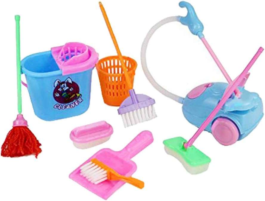 Leisial9 pack Kids Toy Cleaning Set House Toy Mop Broom Brush and Dustpan Pretend Play Toy Kit For