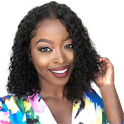 YOMXL Short Bob Wave Black Virgin Hair Brazilian Human Hair Lace Front Wigs Natural Color Baby Hair