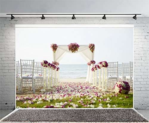 Leowefowa 7X5FT Wedding Ceremony Backdrop Seaside Sand Beach Backdrops for Photography Falling Flow
