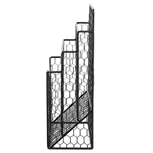 MyGift Black Chicken Wire Magazine Rack, Wall Mount 3 Slot Document Organizer