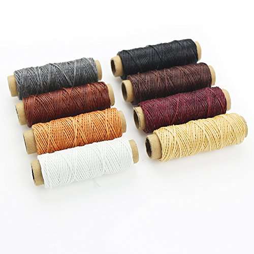 8 Pack Leather Waxed Thread,263 Yards 150D Sewing Waxed Twine,8 Colors Flat Waxed Thread, With Larg