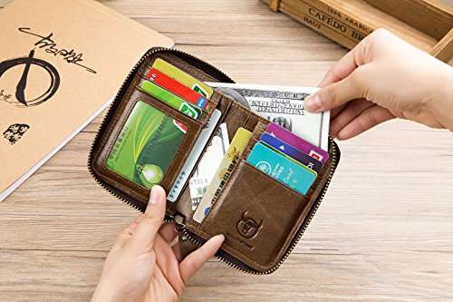 SHAKARAKA Mens Wallet RFID Blocking Minimalist Vintage Genuine Cowhide Leather Wallet for Men