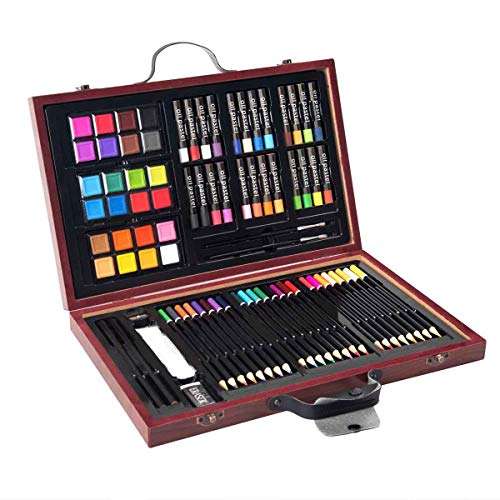 Goplus 80-piece Deluxe Art Set Drawing and Painting w/Wood Case & Accessories