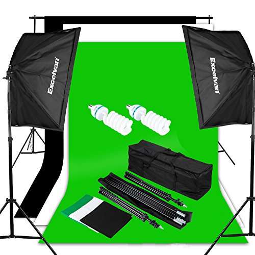 Excelvan Photography Video Studio Lighting Kit 1250W Soft Box W/3 Background Backdrop White Black Gr