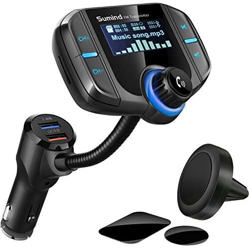 Sumind Wireless Radio Adapter, Car Bluetooth Fm Transmitter, Bluetooth Car Transmitter 1.7 Inch Di