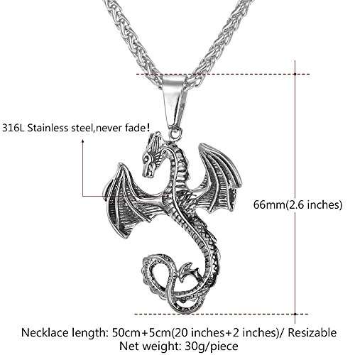 Punk Gothic Dragon Pendant On 18K Gold Plated Wheat Chain