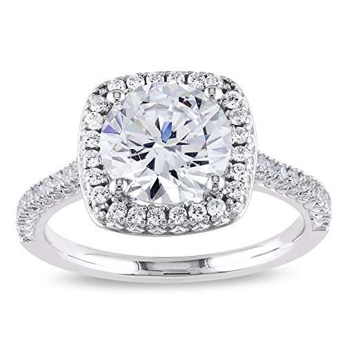 PORI JEWELERS .925 Sterling Silver Cushion Cut Halo Solitaire Engagement Ring- 2.45 Cttw cubic zirc