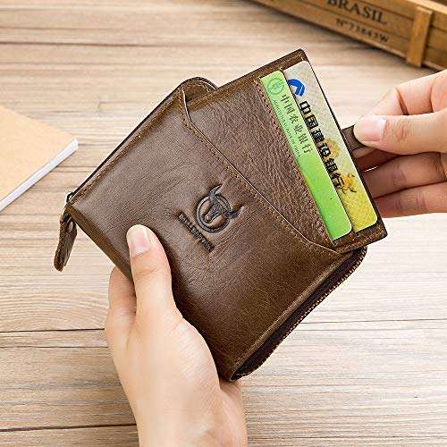 SHAKARAKA Mens Wallet RFID Blocking Minimalist Vintage Genuine Cowhide Leather Wallet for Men