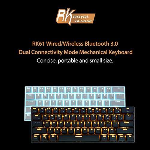Royal Kludge RK61 61 Keys Wired/ Wireless Multi-Device Yellow LED Backlit Mechanical Gaming/O..