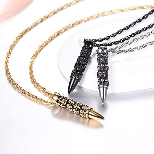 PROSTEEL Skull Bullet Charm Necklace & Pendant,Men/Women,Punk Style,Steampunk,Gothic,Skeleton,Hallo