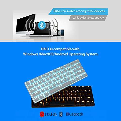 Royal Kludge RK61 61 Keys Wired/ Wireless Multi-Device Yellow LED Backlit Mechanical Gaming/O..
