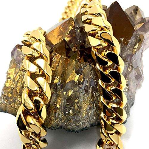 Gold Cuban Link Chain Necklace for Men Real 14.4MM 14K Karat Diamond Cut Heavy w Solid T..