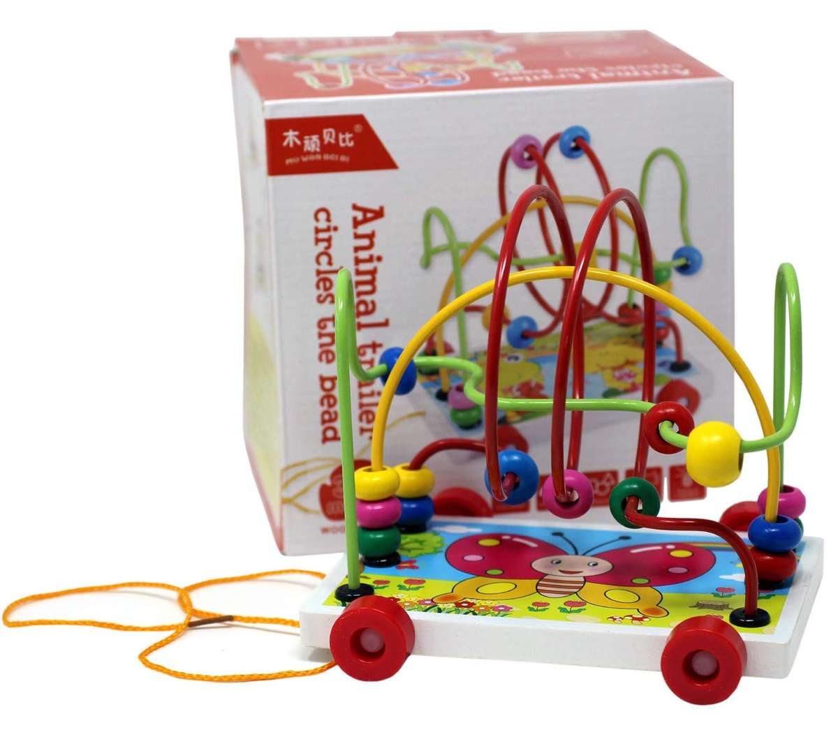 Bullahshah Multicolored Animal Trailer Circles The Beads Toddler Wooden Animal Cart Bead Maze Toy Ea