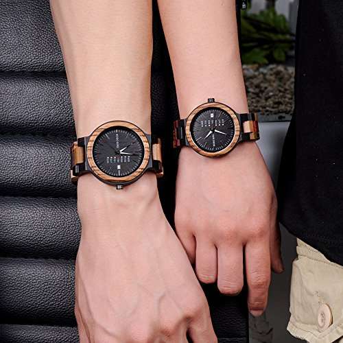 Womens Wooden Watches Colorful Bamboo Watches with Week & Date Display Handmade Natural ..