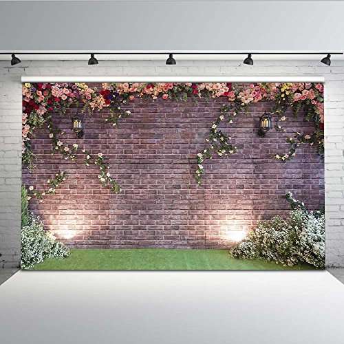 COMOPHOTO Wedding Backdrop Party Brick Wall Floral Decor Photography Backdrops for Pictures 7x5ft S