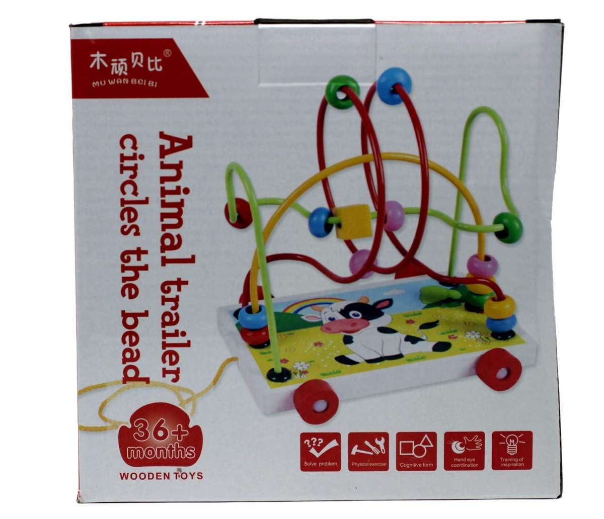 Bullahshah Multicolored Animal Trailer Circles The Beads Toddler Wooden Animal Cart Bead Maze Toy Ea
