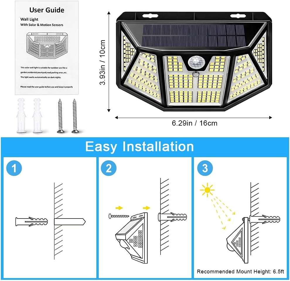 310 LED Outdoor Solar Lights 2 Packs Motion Sensor Light IP65 Waterproof Wireless Wall Light