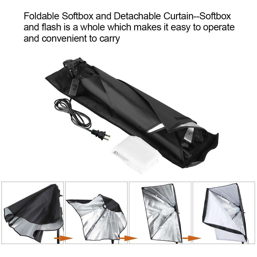 Excelvan Photography Video Studio Lighting Kit 1250W Soft Box W/3 Background Backdrop White Black Gr