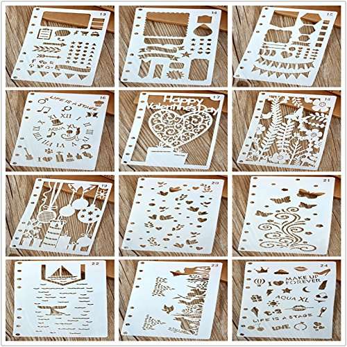 TTKBHHQ 24 Pieces 6 Hole Bullet Journal Supplies Plastic Planner Stencils Journal/Notebook/Diary/Sc