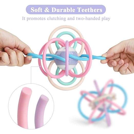 Baby Rattle and Teether Ball | Perfect for Teething, Sensory, and Fine Motor Skill Development | Sui