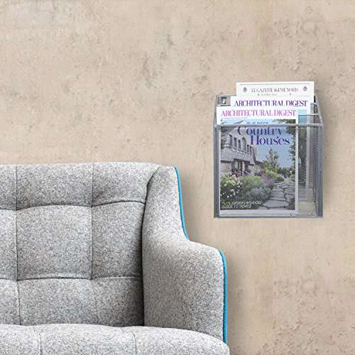 Wall Mounted Silver Metal Wire Mesh 3 Tier Hanging Magazine Rack / Desktop File Organizer Storage H