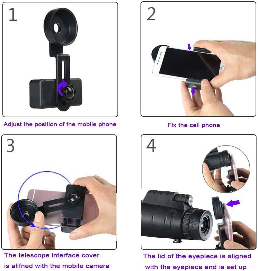 Outdoor 40 X 60 HD Optical Monocular Telescope with Smartphone Mount & Tripod For Hunting Hiking