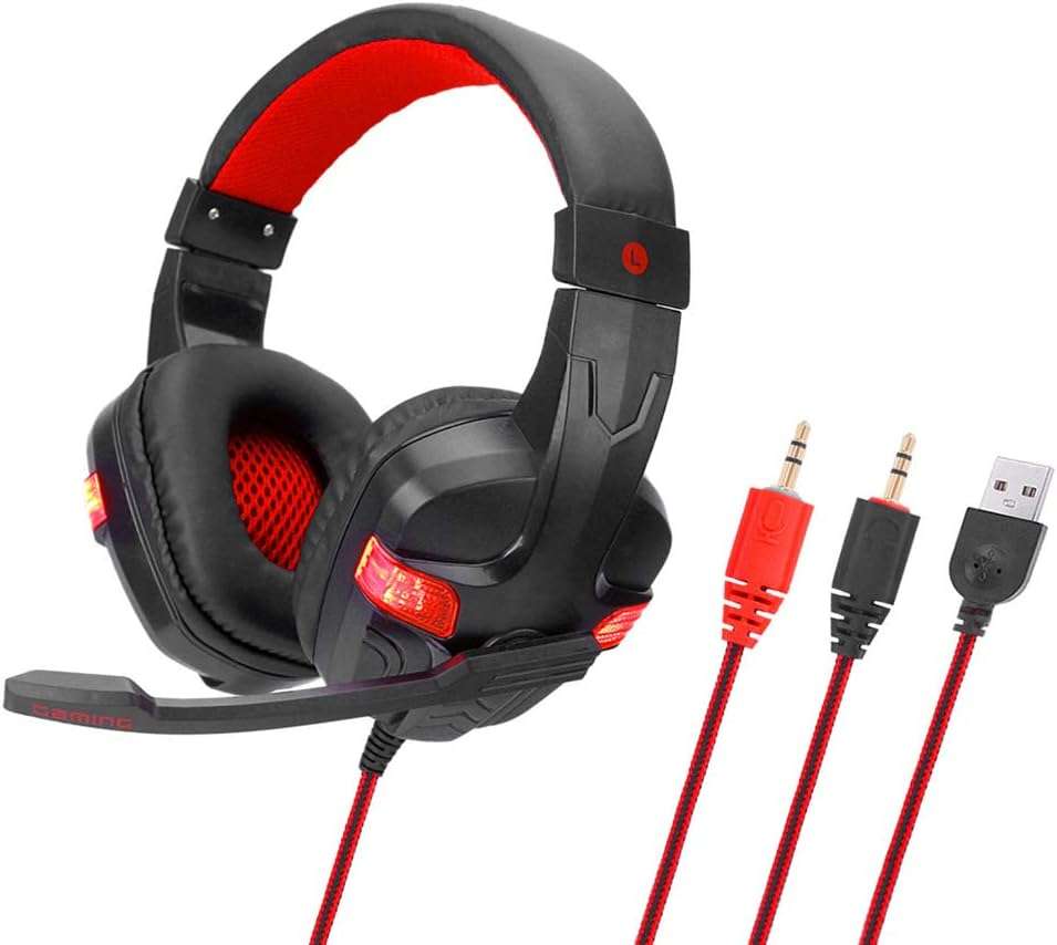 SY860MV Red Gaming Headset 3.5mm Wired Noise Canceling Headphone with Mic - Open Box
