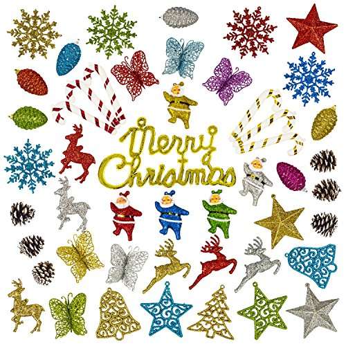 50 Christmas Tree Ornaments - Holiday home hanging Dcor Decorations, Ornament Set Includes Balls,