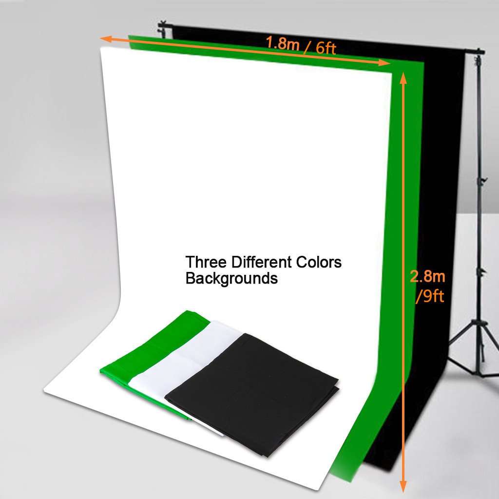 Excelvan Photography Video Studio Lighting Kit 1250W Soft Box W/3 Background Backdrop White Black Gr