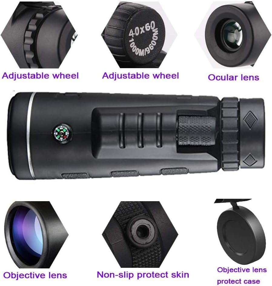 Outdoor 40 X 60 HD Optical Monocular Telescope with Smartphone Mount & Tripod For Hunting Hiking