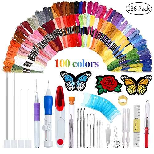AHOMATE Magic Patterns Punch Needle Kit Craft Tool Embroidery Pen Set, Threads for Sewing Knitting