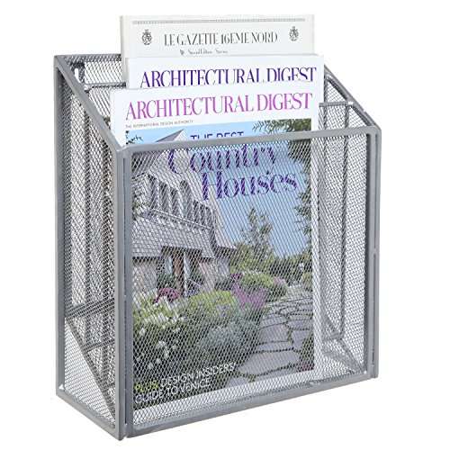 Wall Mounted Silver Metal Wire Mesh 3 Tier Hanging Magazine Rack / Desktop File Organizer Storage H