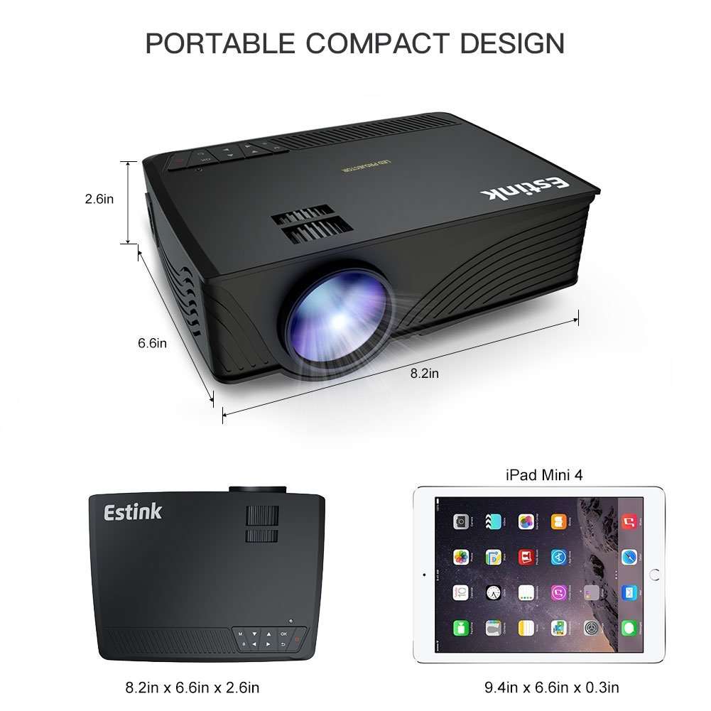 Portable Projector, 1500 Lumens LCD Video Projectors Support 1080P HDMI USB SD Card VGA AV