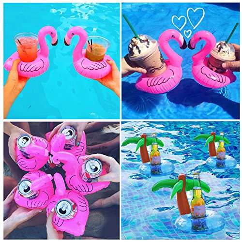 Outgeek Floating Drink Holders, 12 Pcs Inflatable Palm Tree Drink Holders Flamingos Flamingo Drink