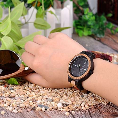Womens Wooden Watches Colorful Bamboo Watches with Week & Date Display Handmade Natural ..