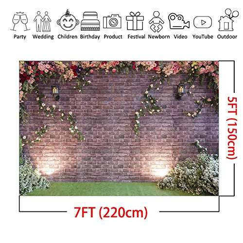 COMOPHOTO Wedding Backdrop Party Brick Wall Floral Decor Photography Backdrops for Pictures 7x5ft S
