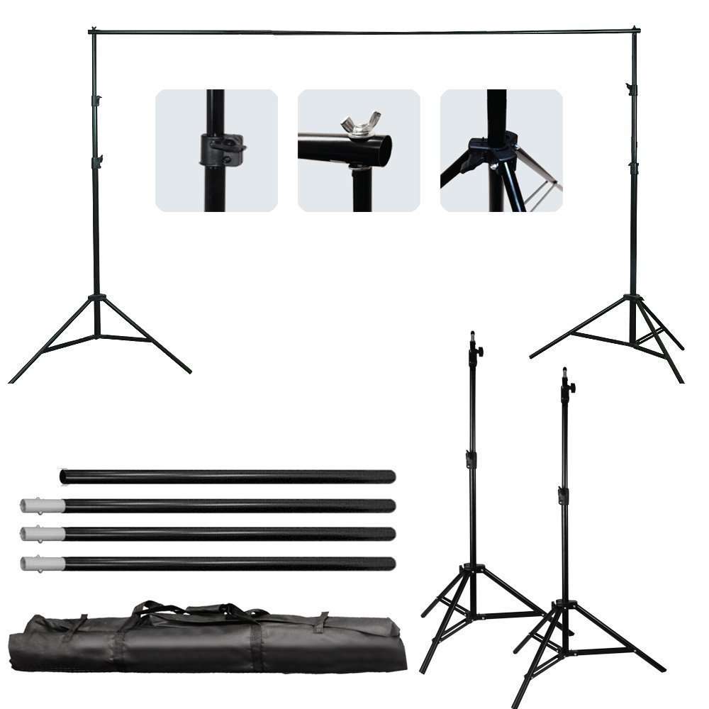 Green Screen Background Support with 10' x 20' Green Muslin Backdrop + Umbrella Lighting Kit