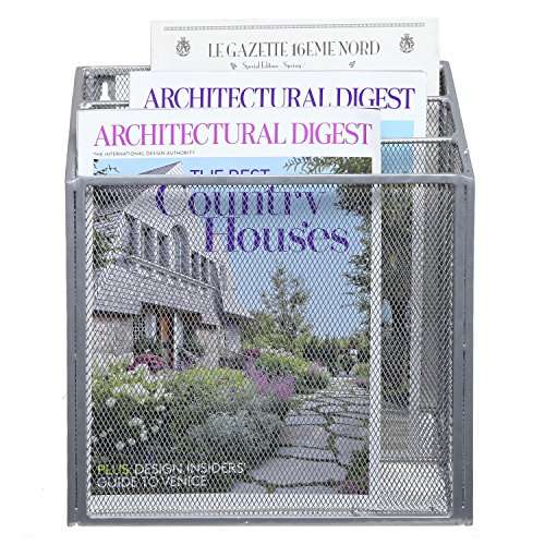 Wall Mounted Silver Metal Wire Mesh 3 Tier Hanging Magazine Rack / Desktop File Organizer Storage H