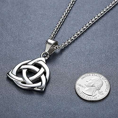 Aoiy Stainless Steel Celtic Knot Irish Triquetra Lucky Love Pendant (Large) Necklace, 24" Chain, aa