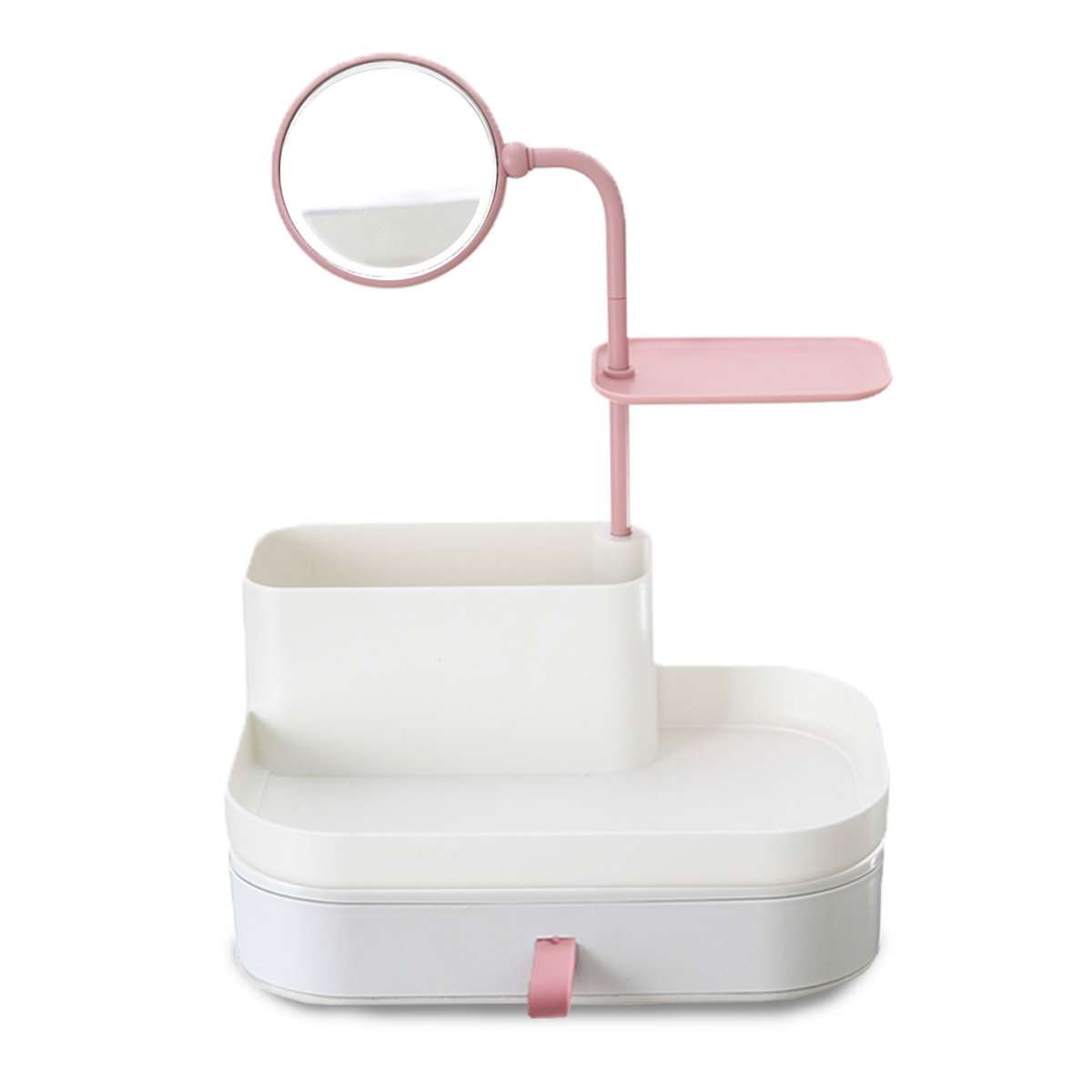 Stylish Makeup Organizer with Rotatable Mirror, Multi-functional Plastic Cosmetic Jewelry Drawer Box