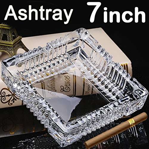 BSWEEII Large Square Glass Ashtrays for Cigars and Cigarettes Big Ashtray Outdoor for Patio Tableto