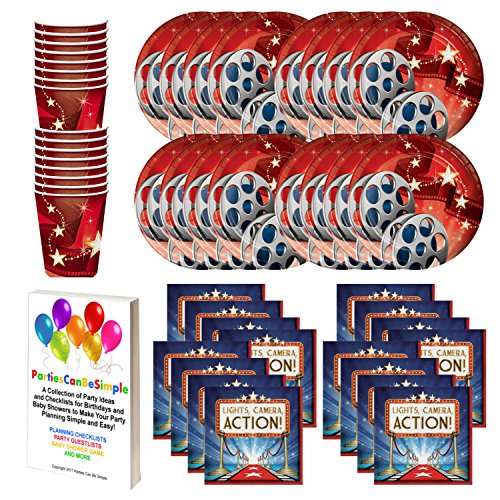 Hollywood Theme Movie Party Supply Pack Plates Cups Napkins Tableware Kit for 16 Guests by Parties