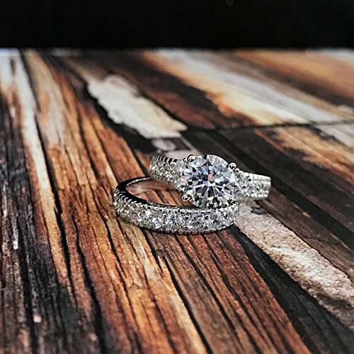 Solid Sterling Silver 925 Engagement Ring Set Bridal Rings with Cubic Zirconia Size 4