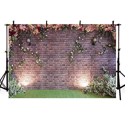COMOPHOTO Wedding Backdrop Party Brick Wall Floral Decor Photography Backdrops for Pictures 7x5ft S